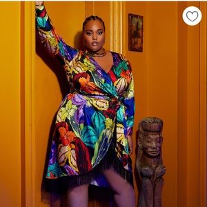 ELOQUII Printed Wrap Dress w/ Fringe. Size 16